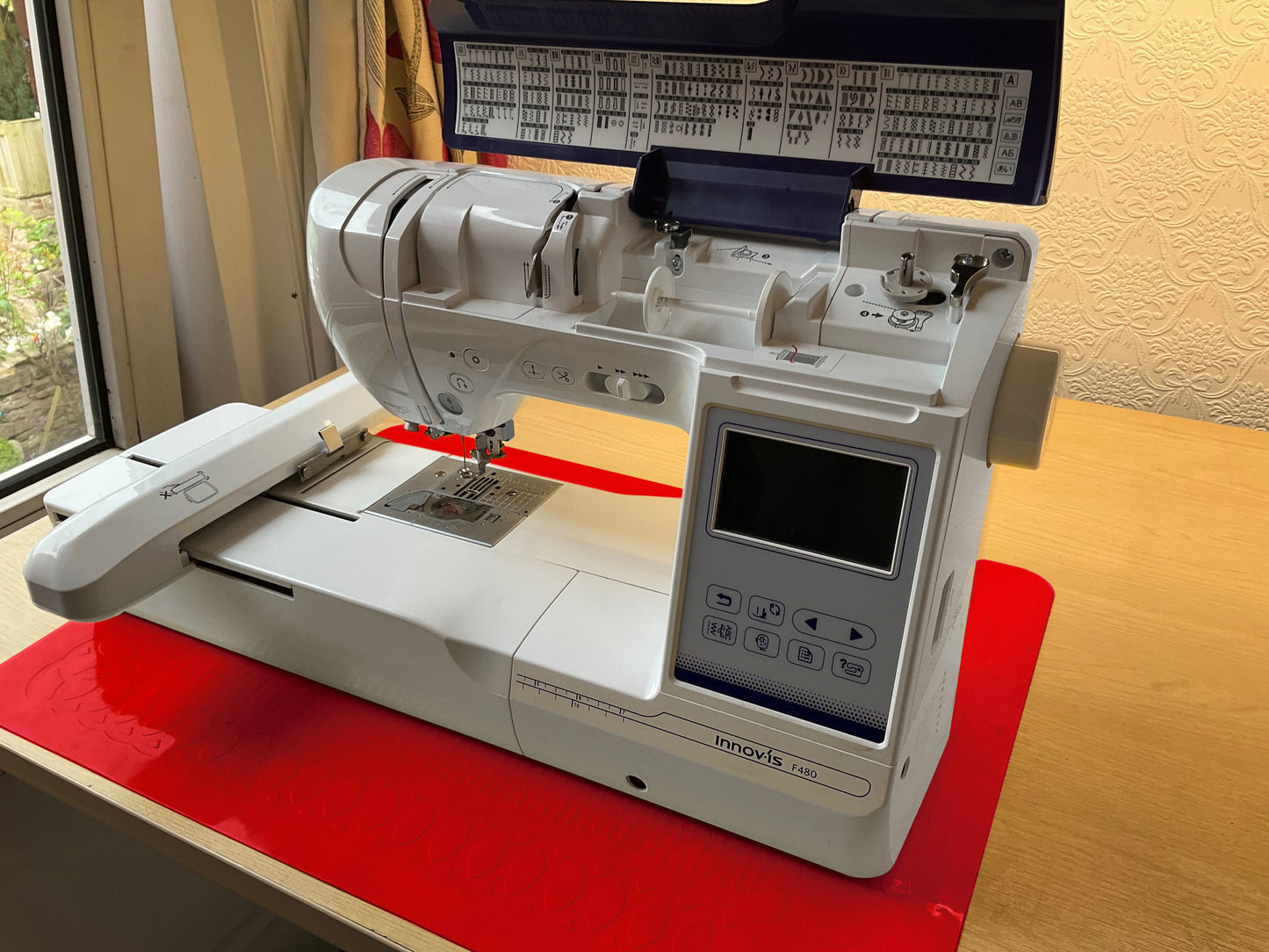 Red Table Mats under sewing machine